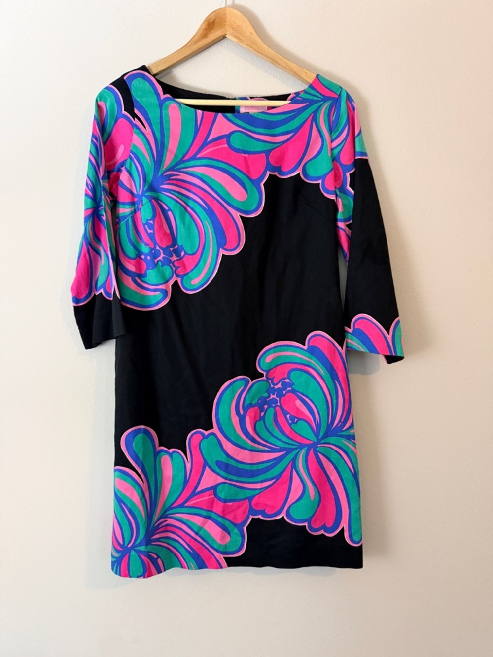 Lilly Pulitzer Shauna 3/4 Sleeve Cotton Black Floral Tunic Dress